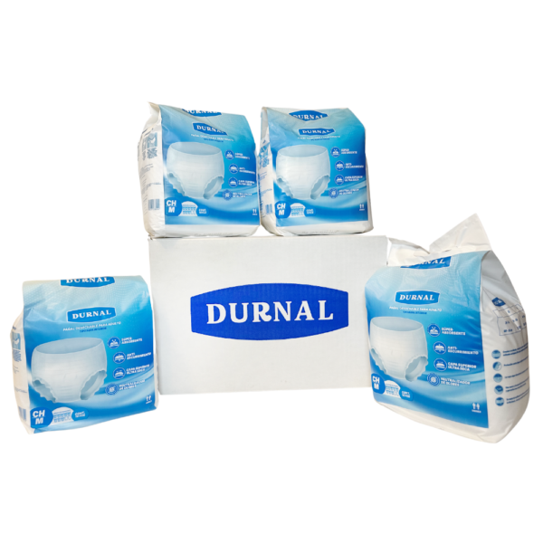 CAJA PAÑAL PARA ADULTO TIPO ROPA INTERIOR DURNAL TALLA CHICA MEDIANA 40 PIEZAS.