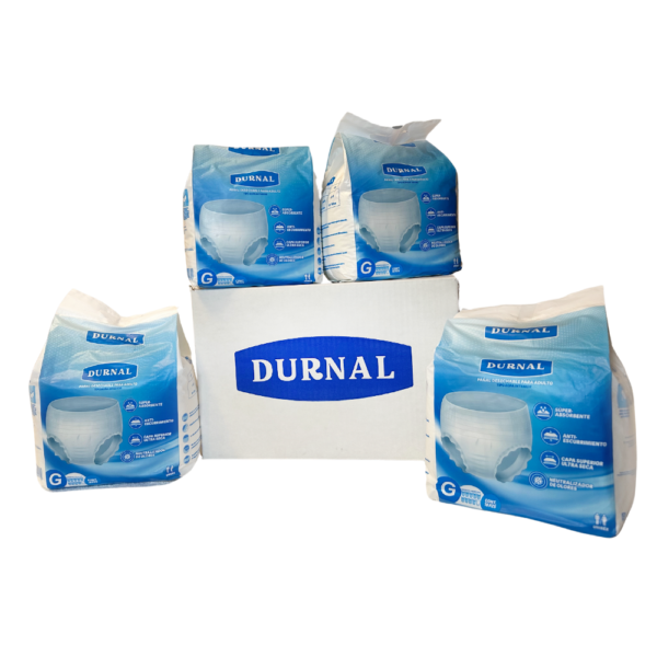 CAJA PAÑAL PARA ADULTO TIPO ROPA INTERIOR DURNAL TALLA GRANDE. 40 PIEZAS.